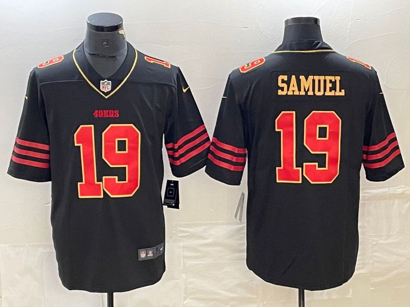 Men San Francisco 49ers #19 Samuel Black gold 2023 Nike Vapor Limited NFL Jersey style 1